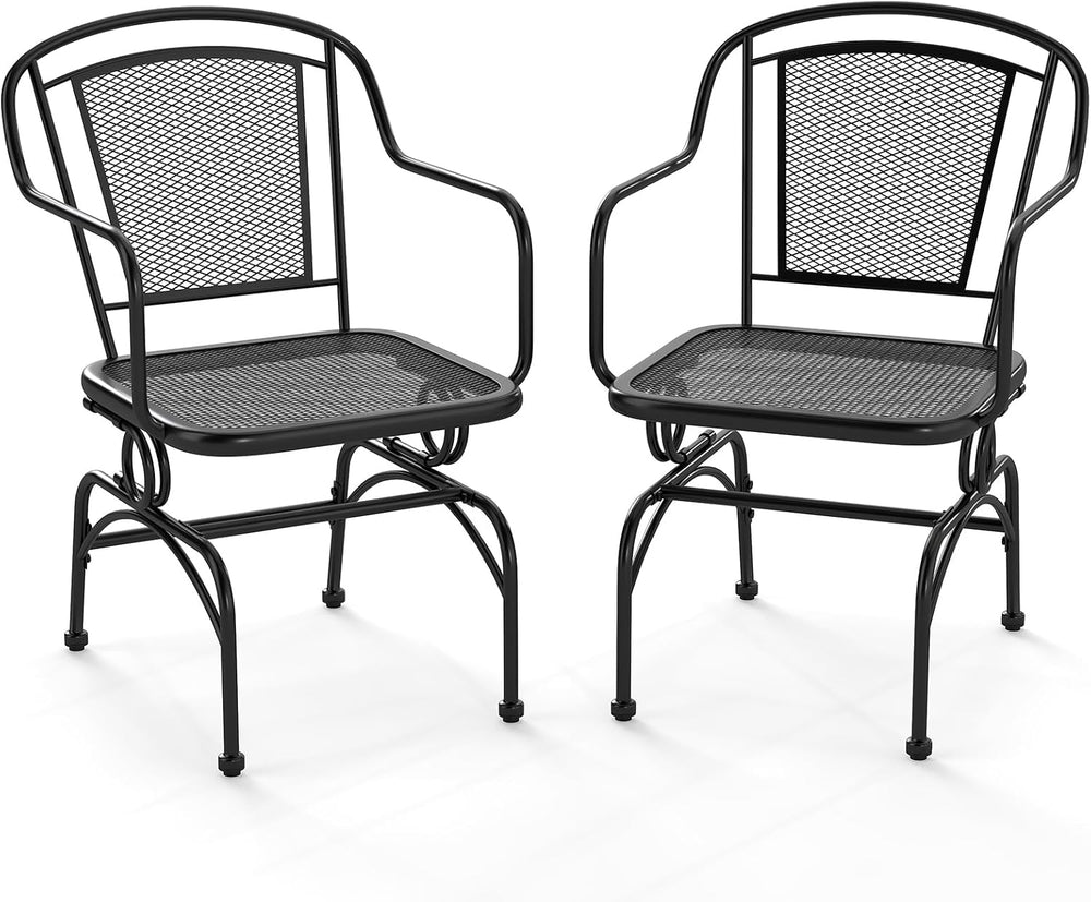 HAPPYGRILL Outdoor Rocking Dining Chair Set, Patio Rocker Chairs with Mesh Ba...