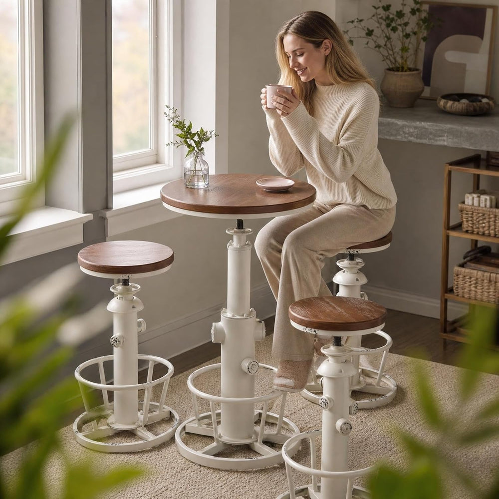 Topower 3 Piece Pub bar Set Retro Industrial Round bar Table and Stools for 2...