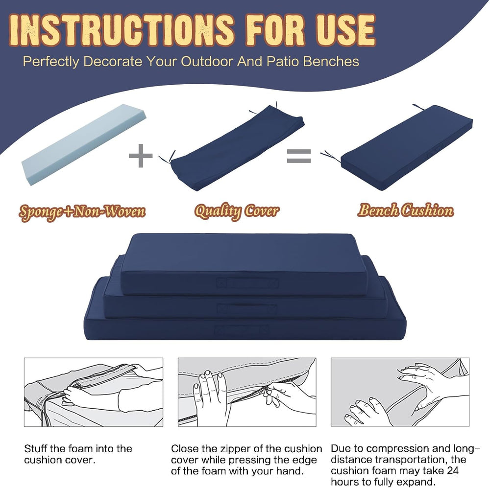 Outdoor Bench Cushion Waterproof with Memory Foam,Patio Bench Cushions for Ou...