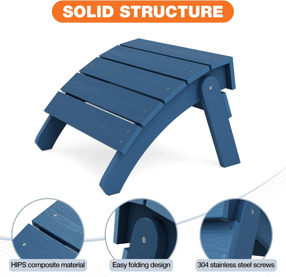YEFU Folding Adirondack Ottoman Outdoor Set of 2, Navy Blue | Fade and Rust R...