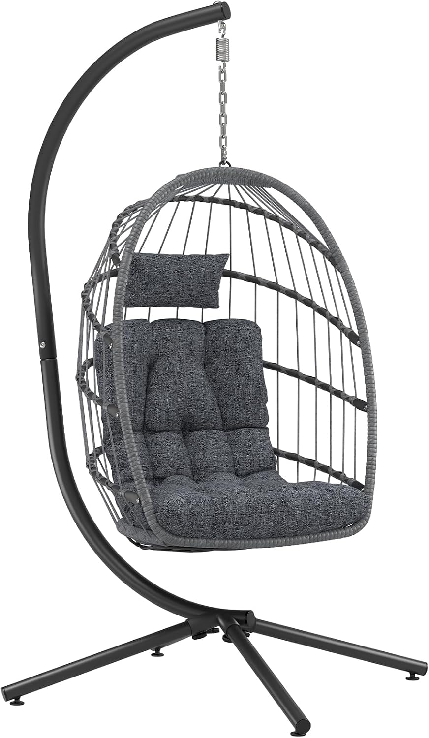 Outdoor Egg Chair with Stand, Indoor Egg Hanging Swing - Dark Grey