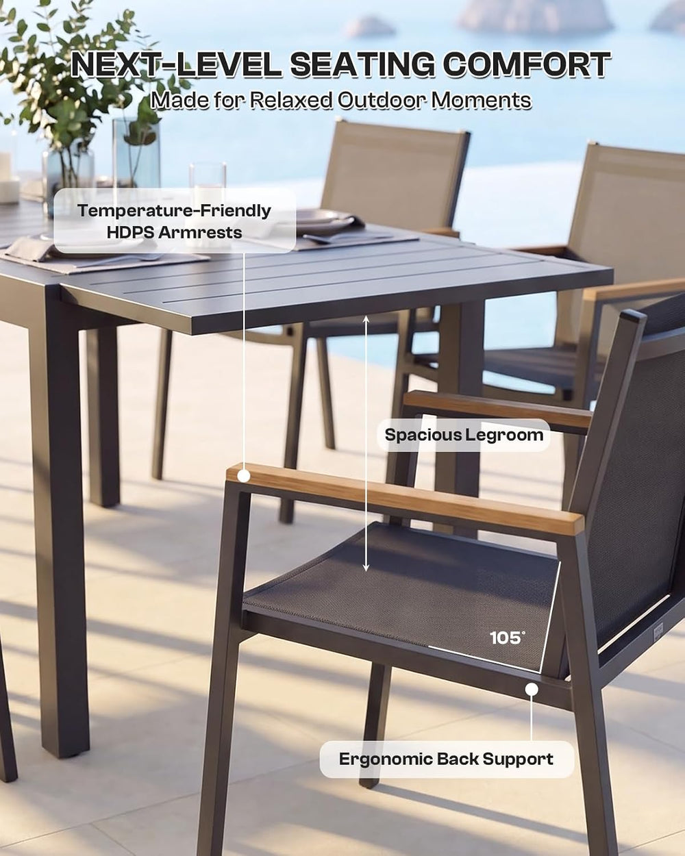 Vexwalx Aluminum Outdoor Dining Set for 6, 79" Expandable Table & Ch...