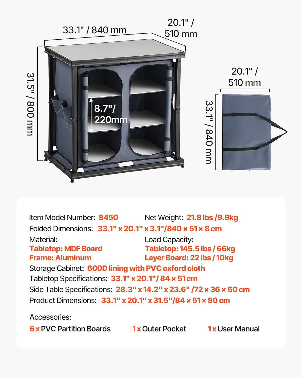 VEVOR Folding Camping Storage Cabinet, Outdoor Portable Lightweight Table