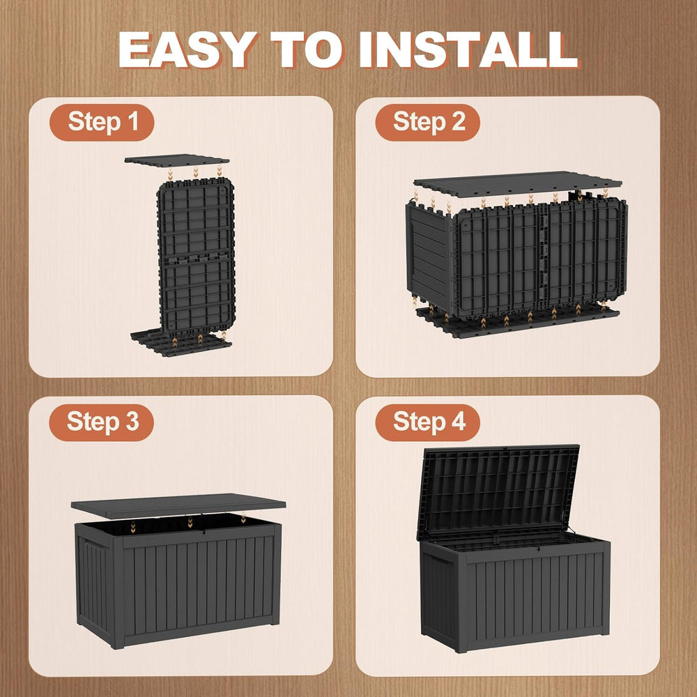 EFU Outdoor Storage Box 340 Gallon Deck Box, Waterproof Resin, Black