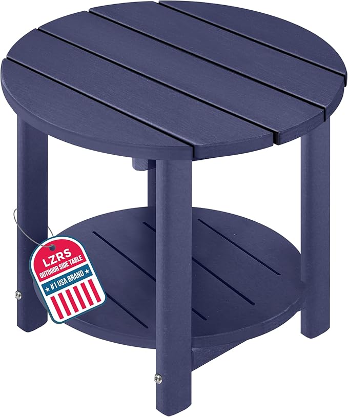 LZRS Round Adirondack Side Table Double End Table, Outdoor Side Tables for Pa...