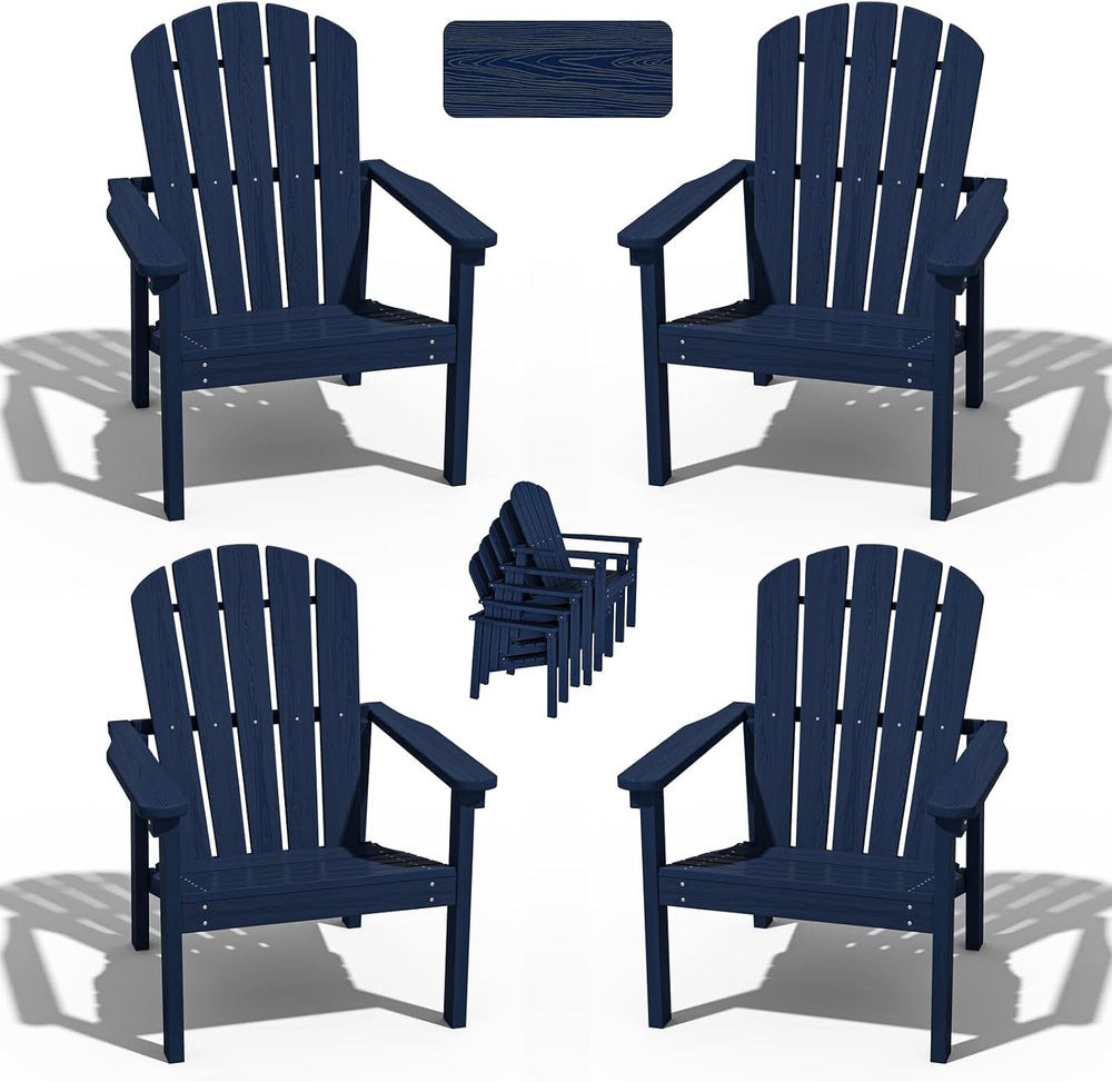 NevilyWood Stackable Adirondack Chair, HDPE Outdoor Chair Set of 4, Navy