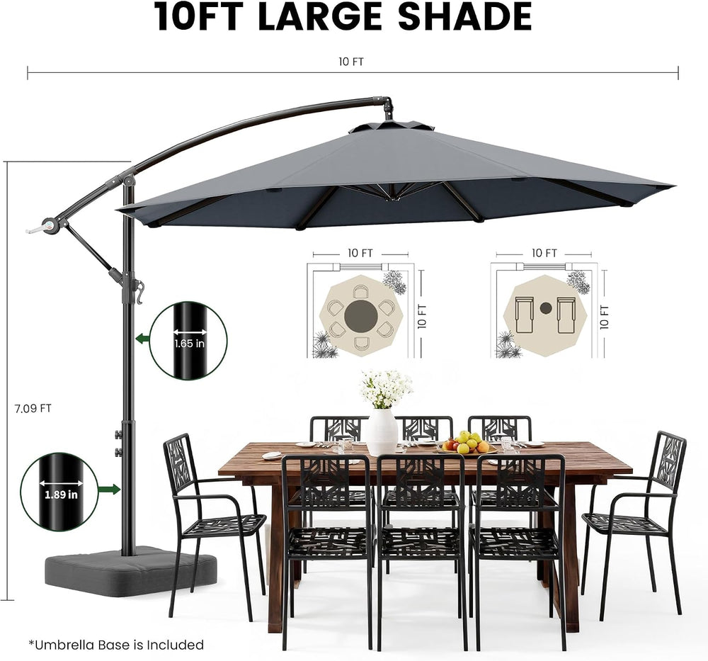 10FT Cantilever Offset Outdoor Patio Umbrella with Base Included