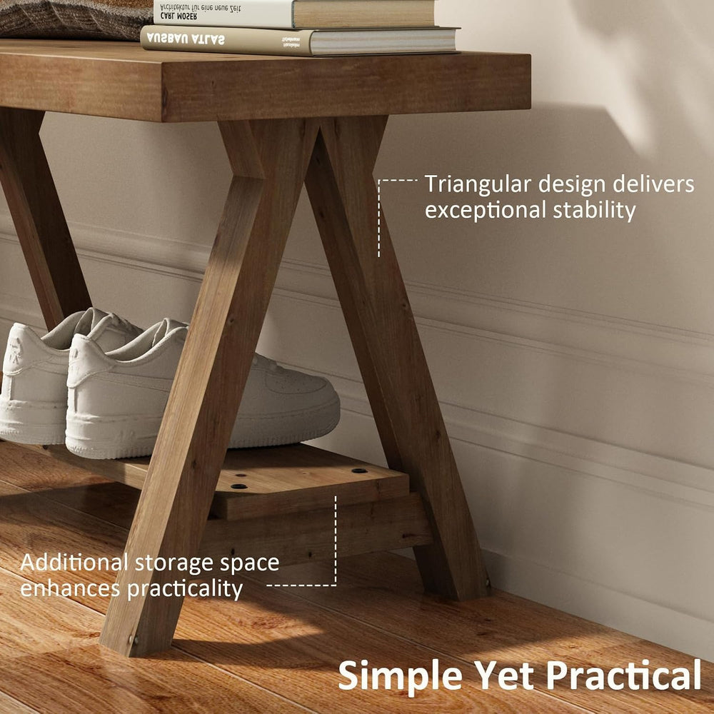 RowyPoey Solid Wood Bench, 30" Farmhouse Entryway Bench with Shoe Storage