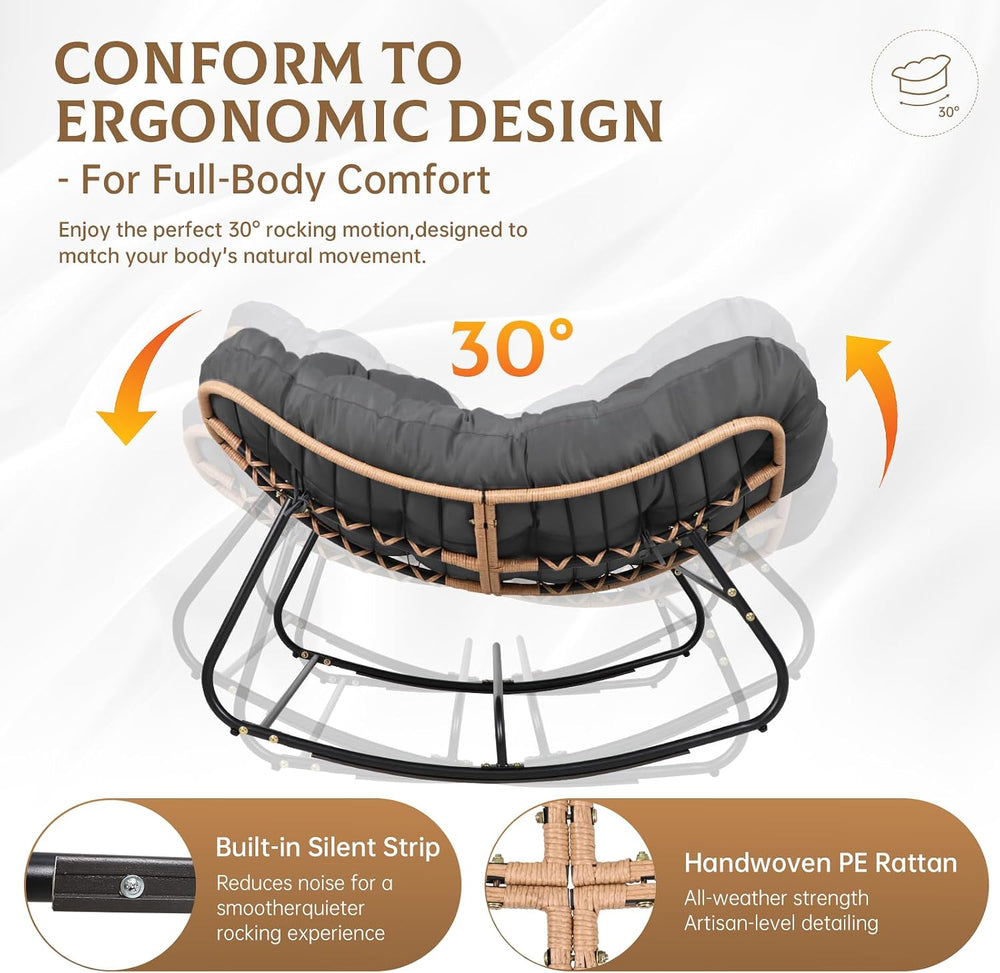 Oversized Wicker Rocking Chair Indoor Outdoor, 450 LBS Heavy Duty Patio Papas...