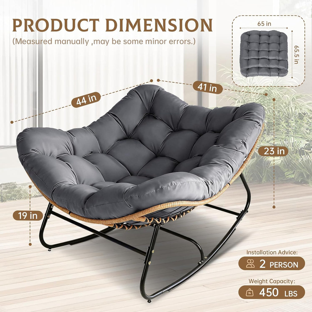 Oversized Wicker Rocking Chair Indoor Outdoor, 450 LBS Heavy Duty Patio Papas...
