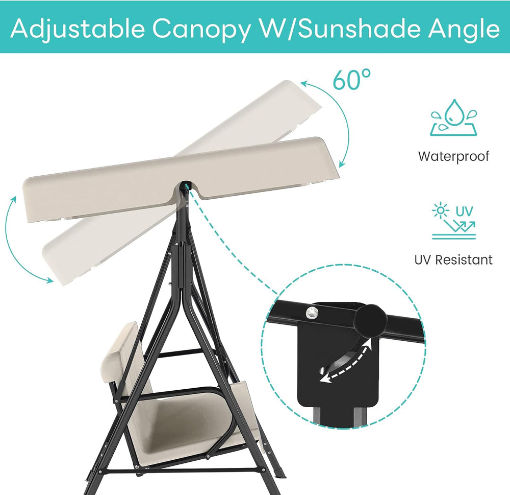 Murago Outdoor Patio Swing Chair with Adjustable Canopy, Beige