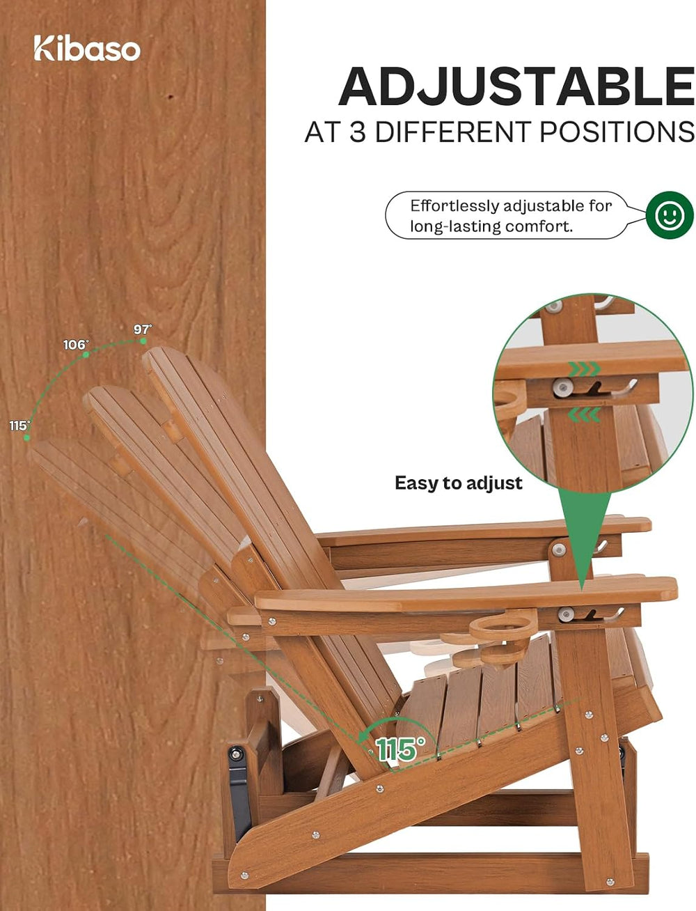 Adirondack Chair, All-Weather Outdoor Glider, Teak