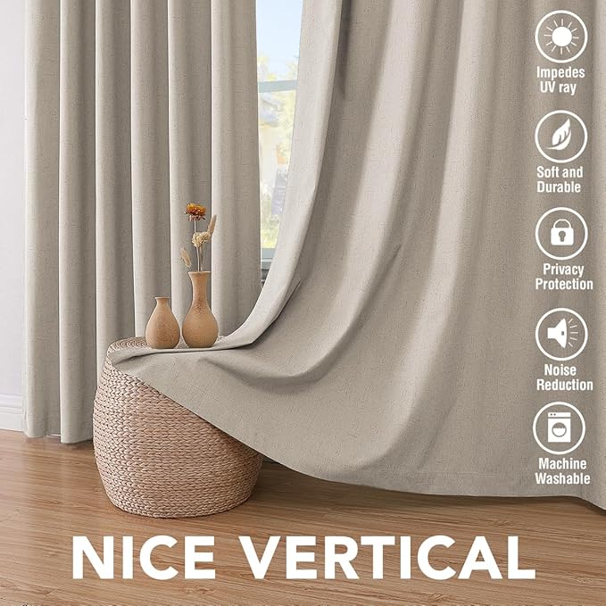 H.VERSAILTEX 100% Blackout Curtains for Bedroom Thermal Insulated Linen Textu...