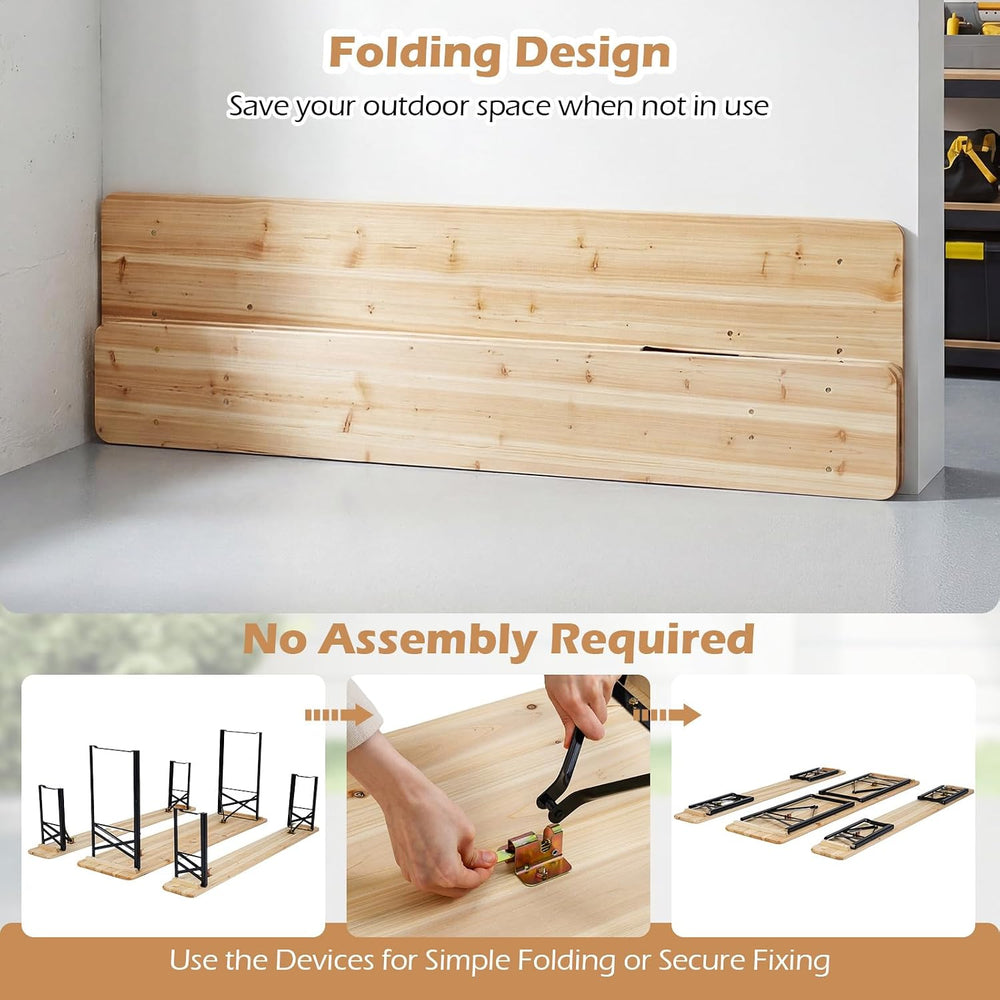 COSTWAY Folding Wood Picnic Table with Benches Set for 4-6 People