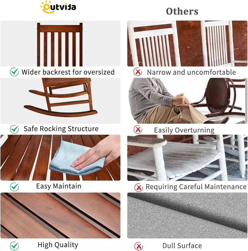 Outvita Outdoor Rocking Chair, Solid Wood High Back Porch Rocker, Natural