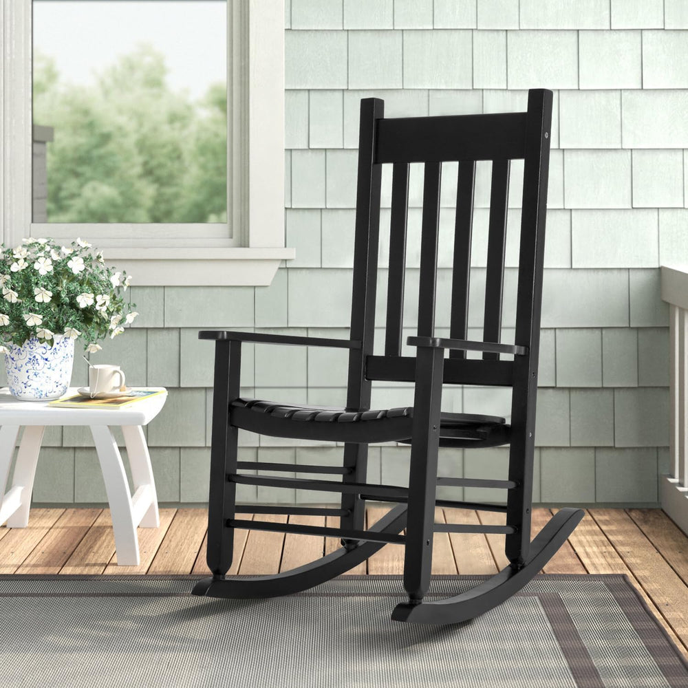 Outdoor Rocking Chairs Set of 2, Patio Wooden Rocker with High Back and Handr...