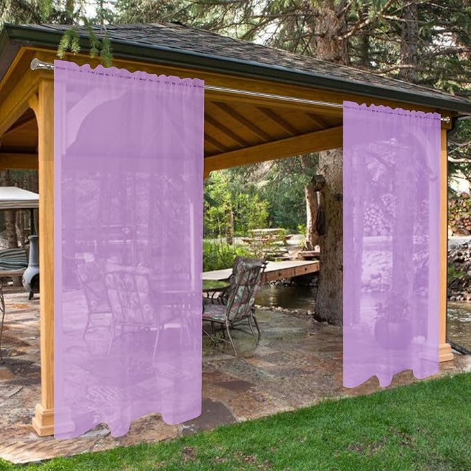 SpaceDresser Waterproof Outdoor Sheer Curtains for Patio - 2 Panels Rod Pocke...