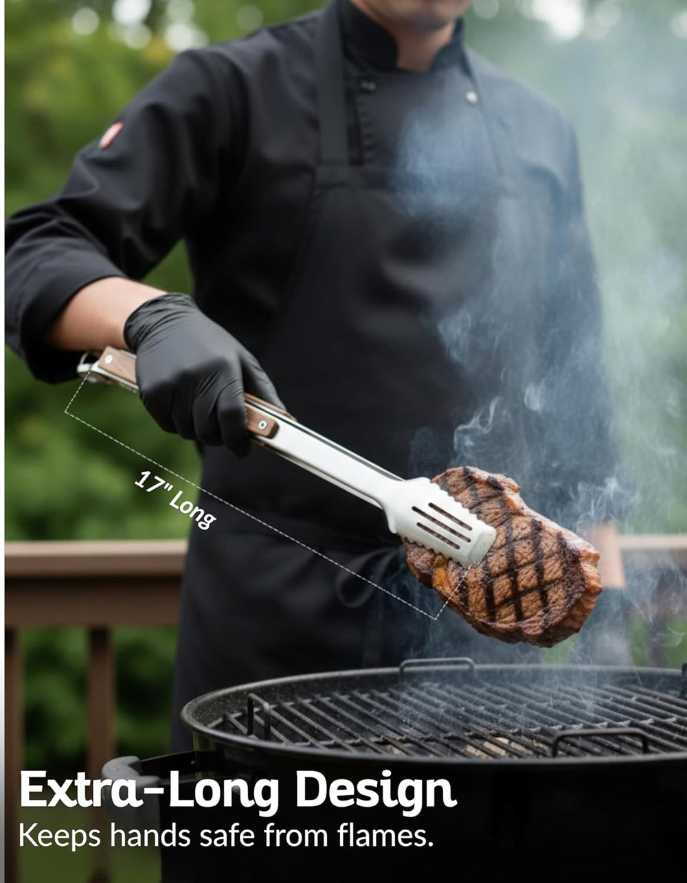 17-Inch Grill Tongs, Heavy Duty 304 Stainless Steel BBQ Tongs, Extra-Long Loc...