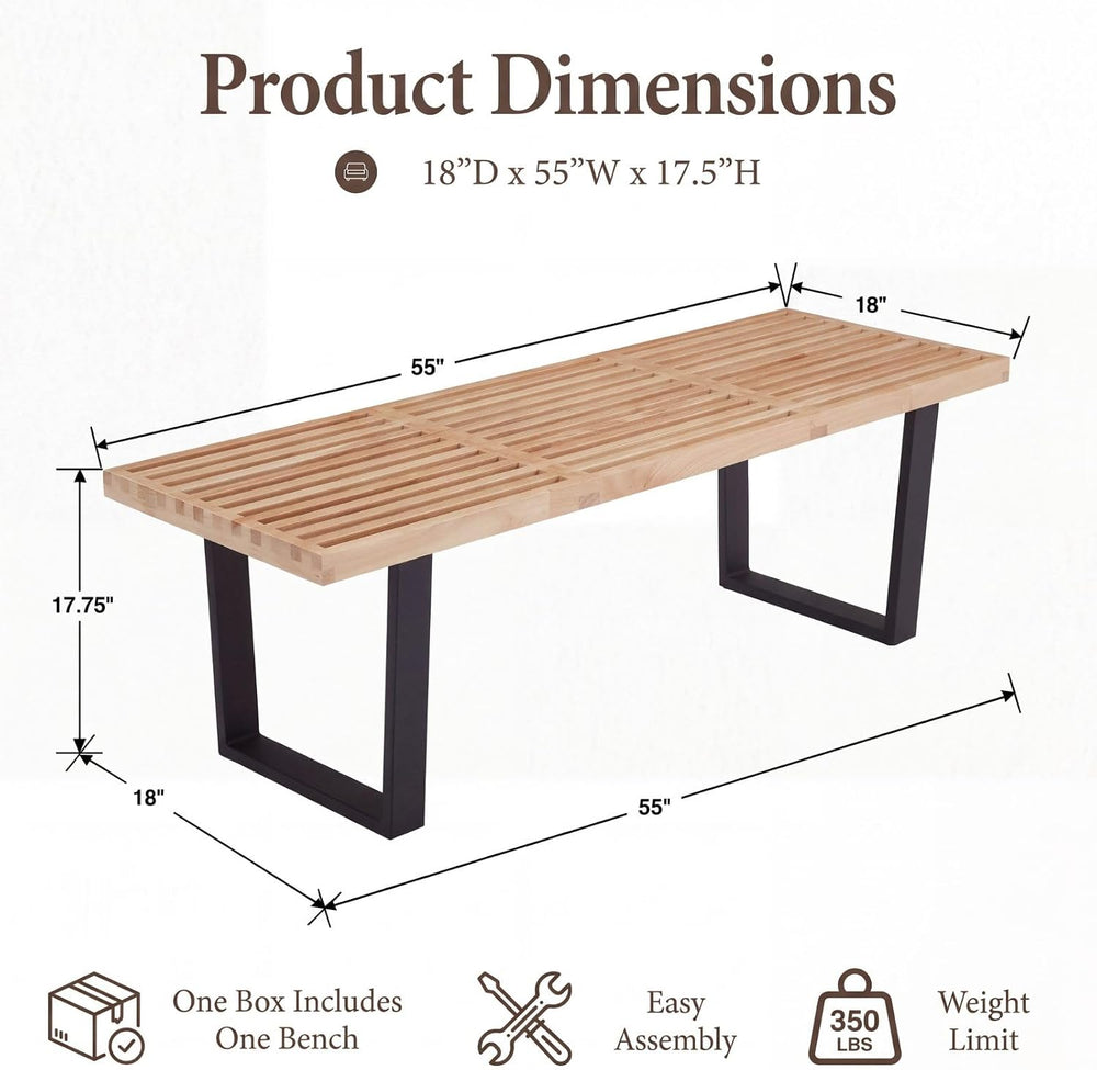 Wooden Dining Bench 55”Industrial Table Benches, Modern Entryway Bench Bedroo...