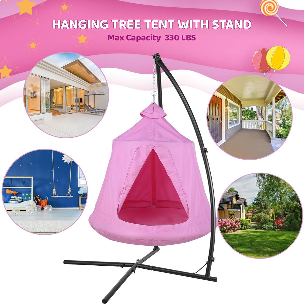Hanging Hammock X-Stand w/Tree Tent, Swing Chair Stand w/Play Tent