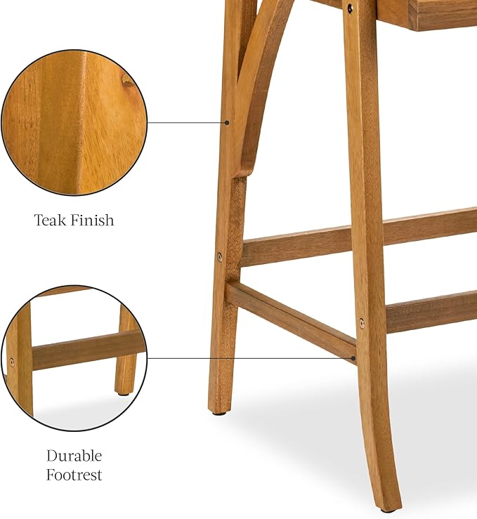 Best Choice Products Set of 2 Outdoor Acacia Wood Bar Stools Bar Chairs for P...