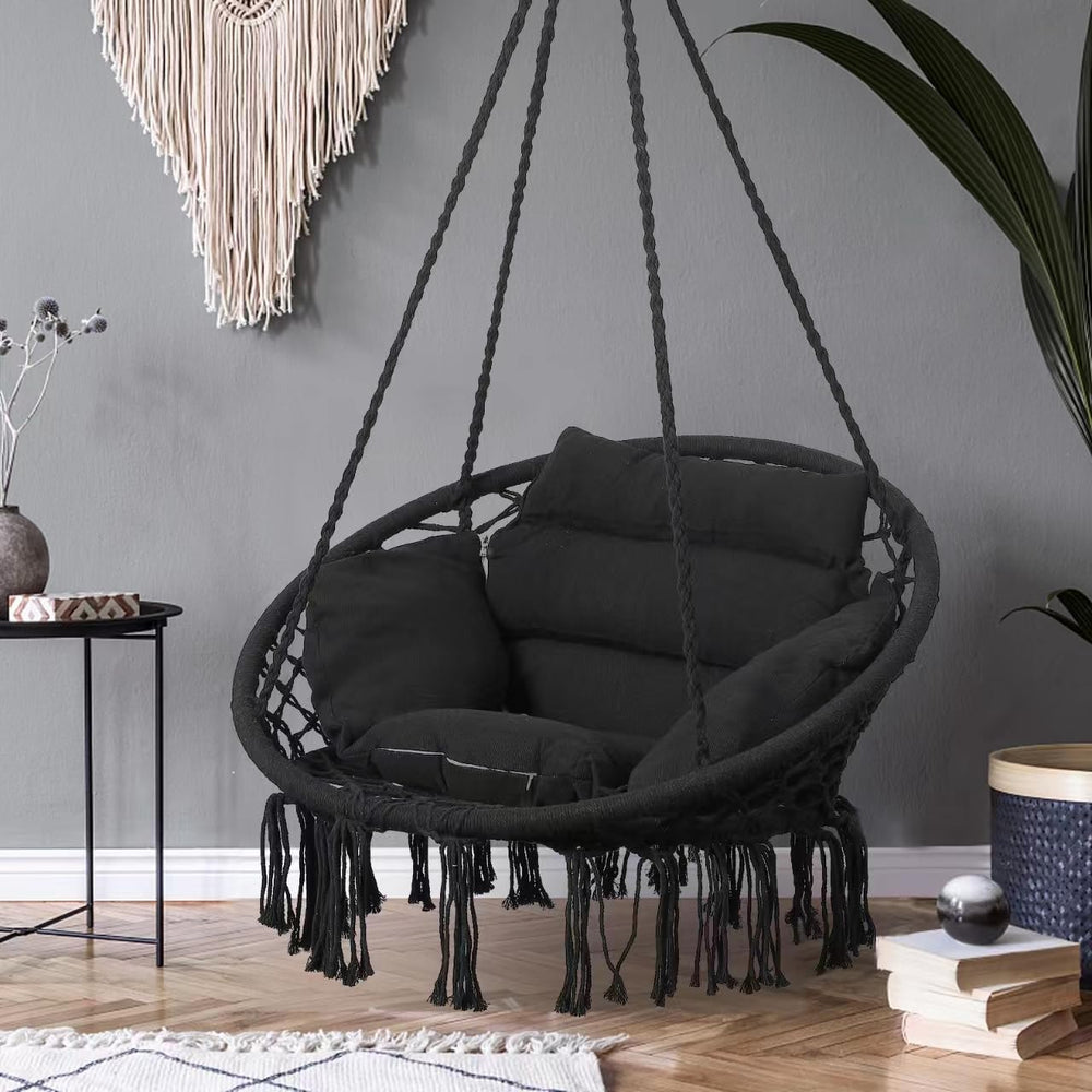 Goutime Hammock Swing Chair Macrame Boho Hanging Chairs Black