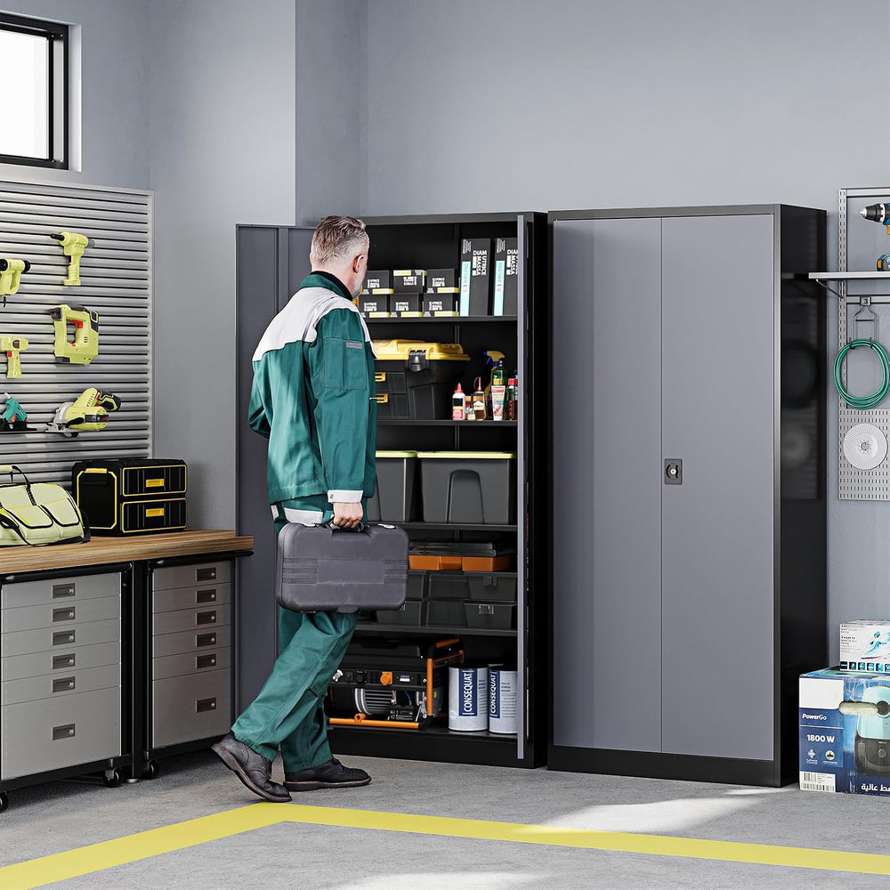 Metal Garage Storage Cabinets with Lock Door and Adjustable Shelves, Steel To...