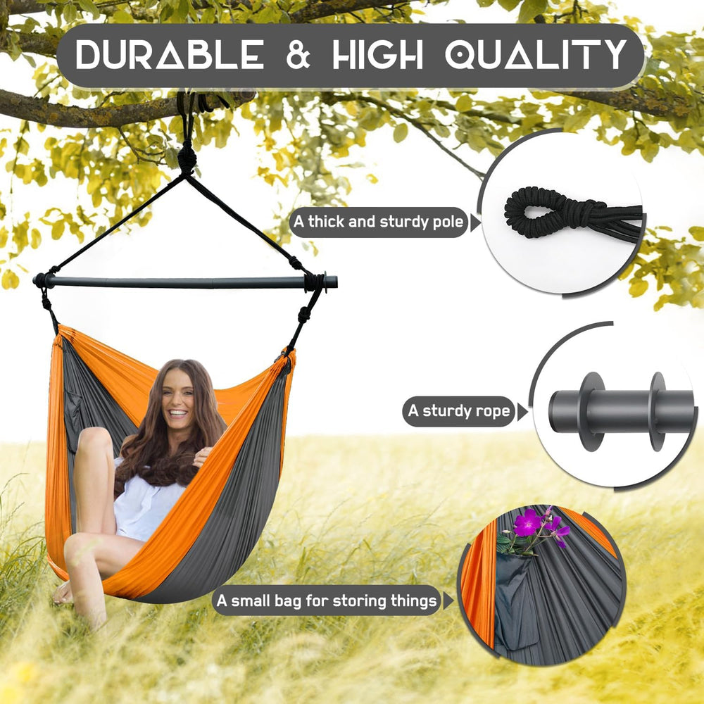 Hammock Chair Swing, Portable, Max 500lbs for Indoor/Outdoor (Orange, Gray)