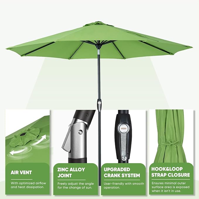 Tempera Patio Market Outdoor Table Umbrella with Auto Tilt and Crank, Large S...