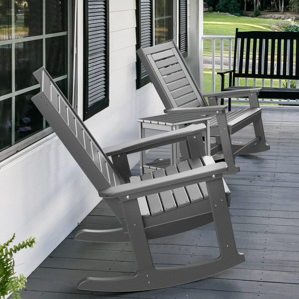 GREENVINES Oversized Outdoor Rocking Chair, HDPE Rocker, Grey