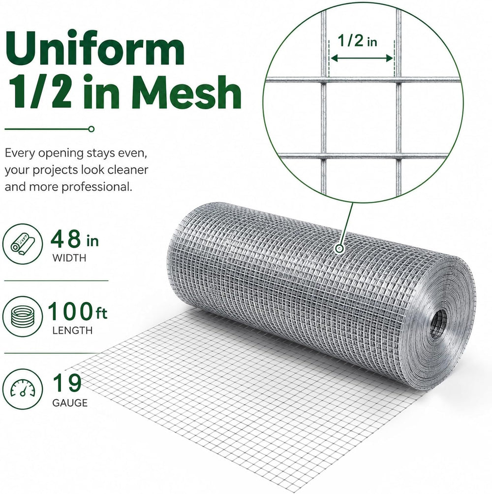 Hardware Cloth 1/2 in. x 4 ft. x 100 ft. 19-Gauge | Wire Mesh Roll, Chicken W...