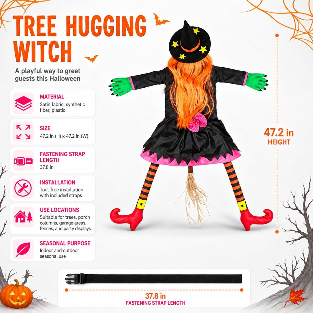 Halloween Decoration Outdoor, Tree Hugging Witch with Orange Hair