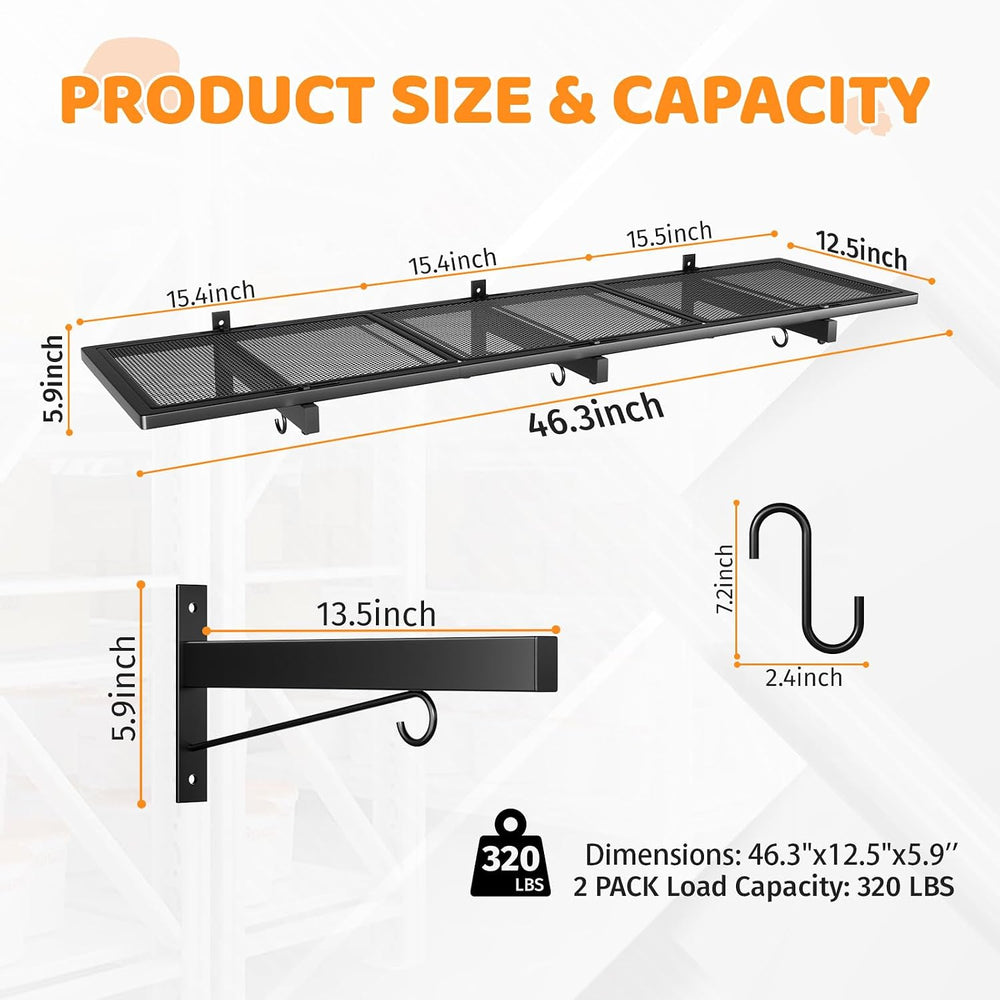 2 Pack Garage Wall Shelving, 1x3.85ft Heavy Duty Garage Shelving Wall Mounted...