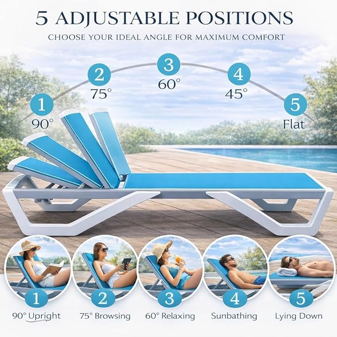 Kozyard Outdoor Chaise Lounge Chair, Full Flat Adjustable Patio Lounger with ...
