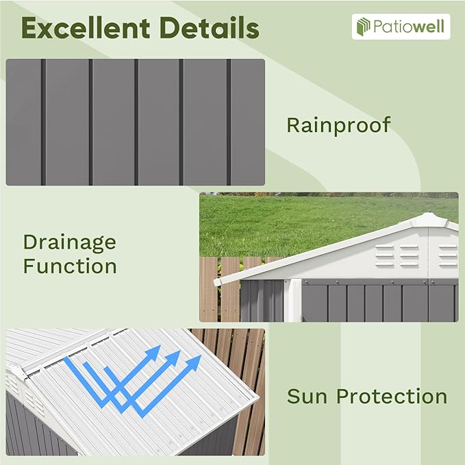 Patiowell 6x4 FT Outdoor Storage Shed, Water-Resistance Metal Outdoor Sheds w...