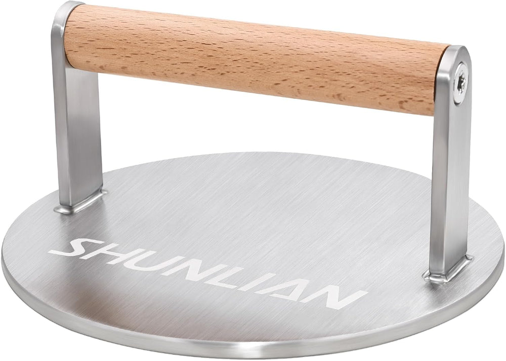 Stainless Steel Burger Smasher, 6 Inch Heavy Duty Grill Press with Wood Handl...