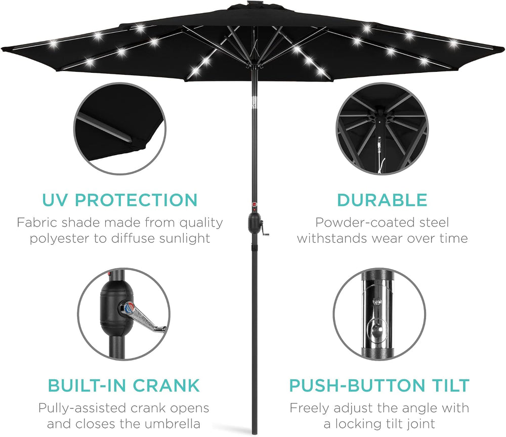 Best Choice Products 10ft Solar Polyester LED Lighted Patio Umbrella w/Tilt A...