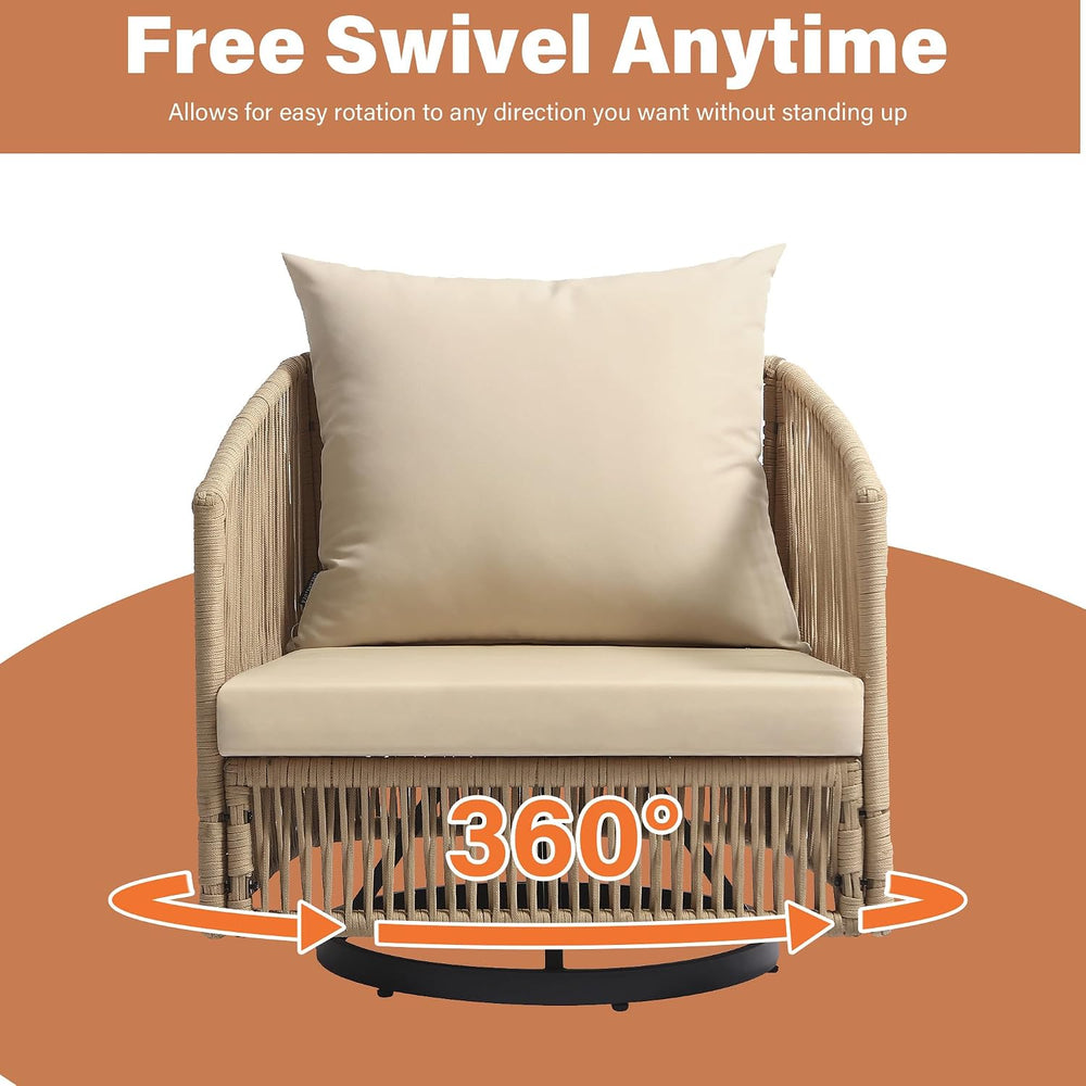 3 Pieces Outdoor Swivel Chairs Wicker Patio Bistro Set with Coffee Table
