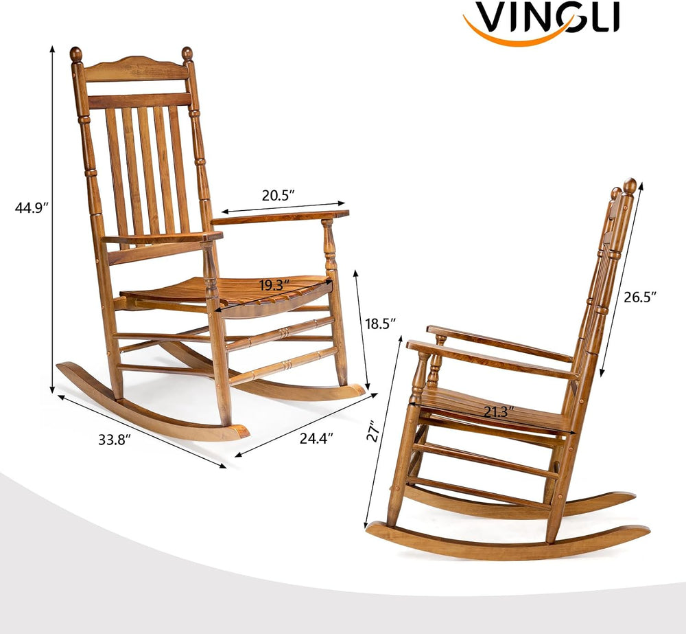 VINGLI Wooden Rocking Chair Outdoor Set of 2, Patio Rockers with High Back, S...