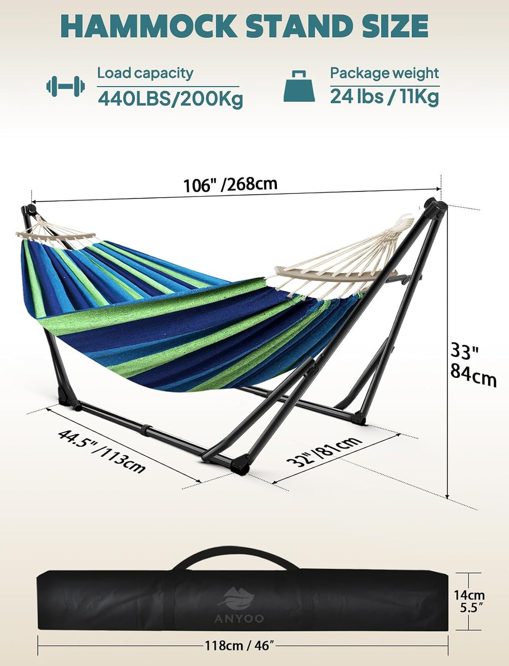 ANYOO 2-in-1 Hammock & Chair Stand with Collapsible Steel Frame & Car...