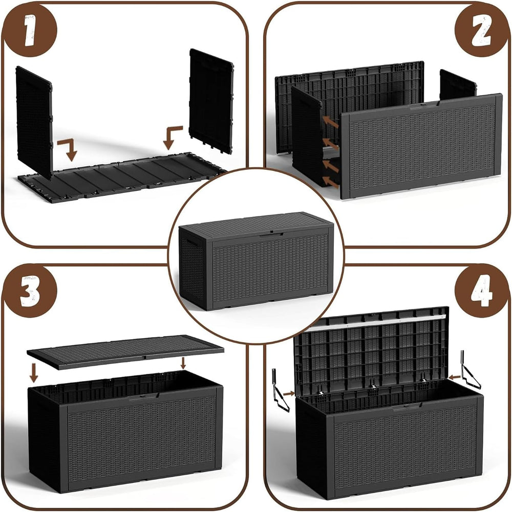 170 Gallon Resin Deck Box, Lockable Outdoor Storage Box, Black