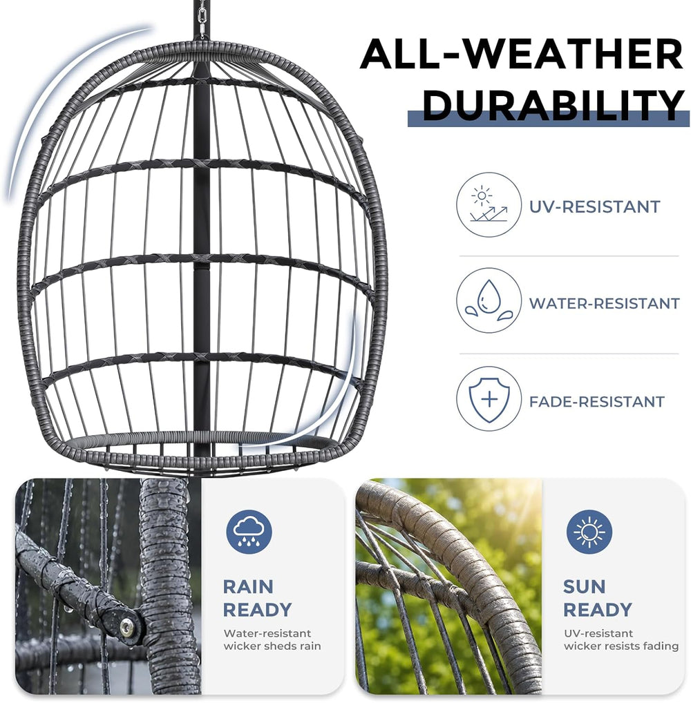Outdoor Egg Chair with Stand, Indoor Egg Hanging Swing - Dark Grey