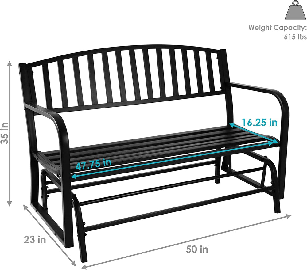 Sunnydaze 50-Inch W 2-Person Glider Garden Bench - 615 lb Capacity - Black