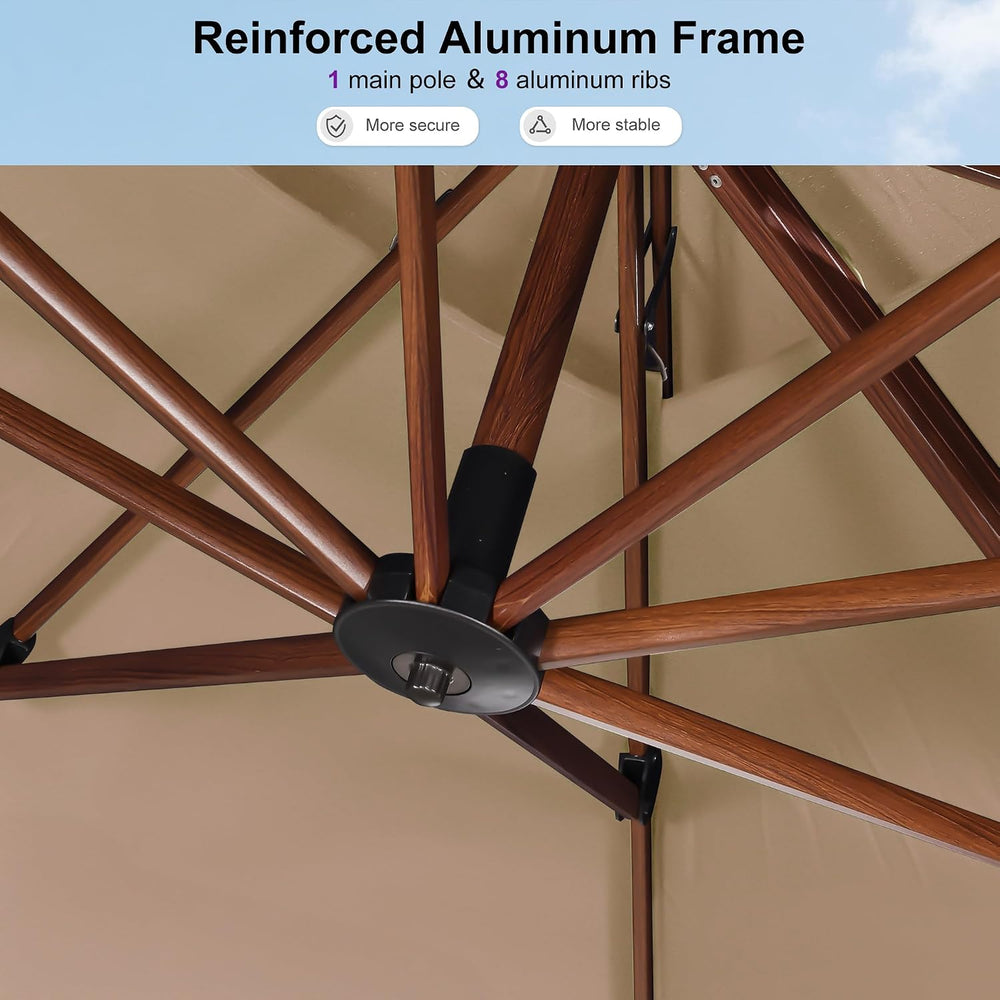 PURPLE LEAF Cantilever Umbrella 10ft Double Top Wood-Grain Finish, Beige