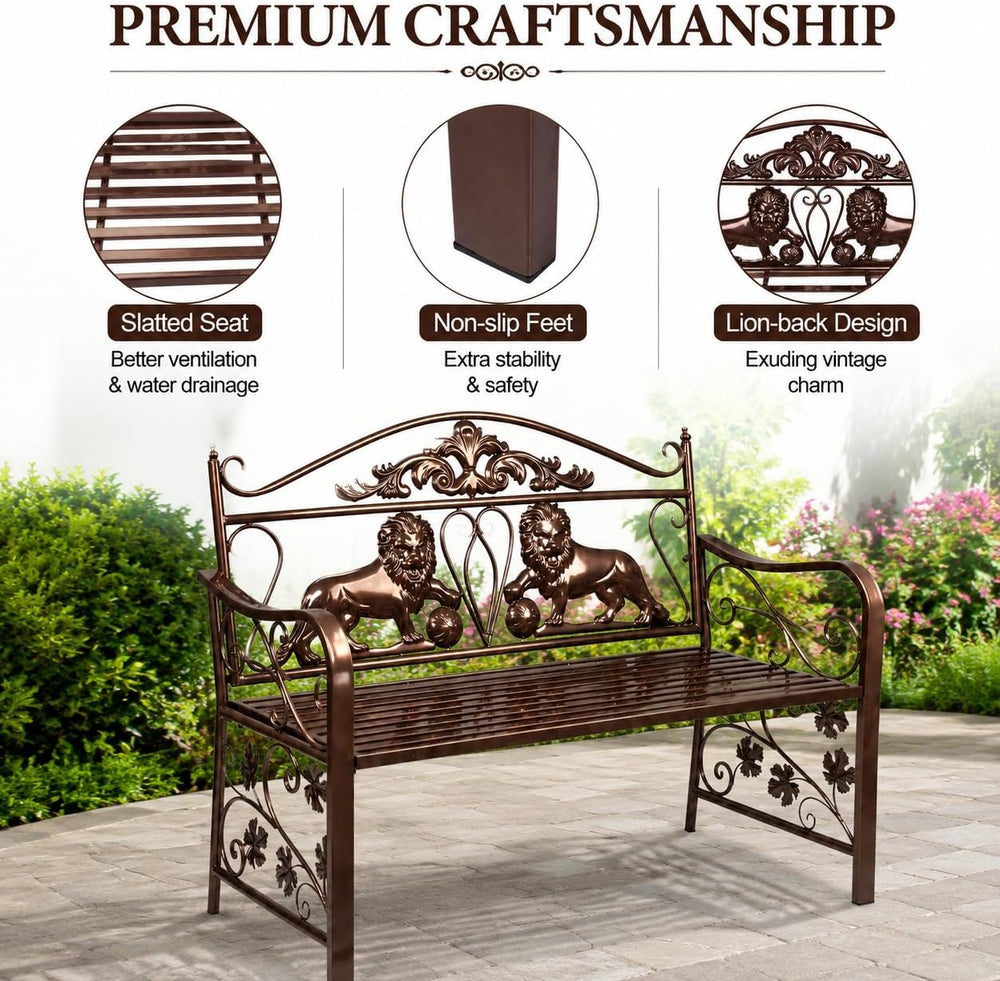 44.5" Outdoor Garden Bench, Heavy-Duty Metal Frame Patio Park Bench with...