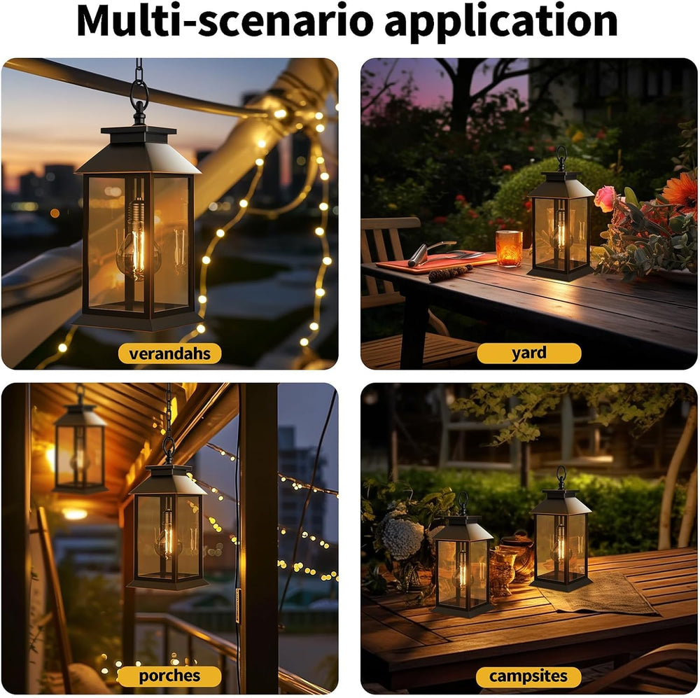 2 Pack Solar Lanterns Outdoor, Hanging Glass Solar Lights Waterproof, Dual Po...