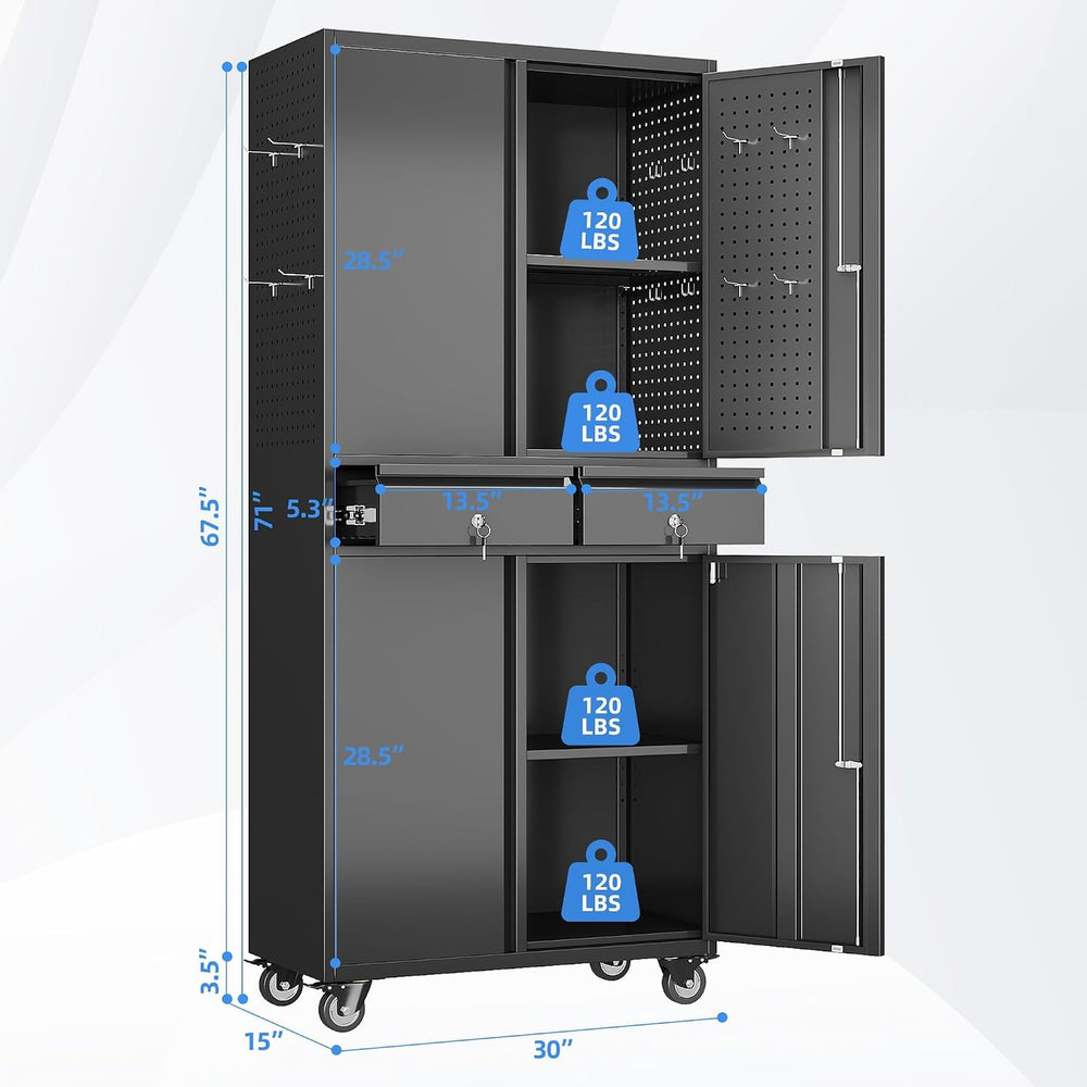 Aobabo 71" H Metal Garage Storage Cabinet Organizer with 2 Drawers
