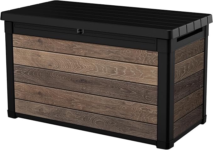 Keter Walnut 100 Gallon Resin Deck Box-Organization and Storage for Patio Fur...