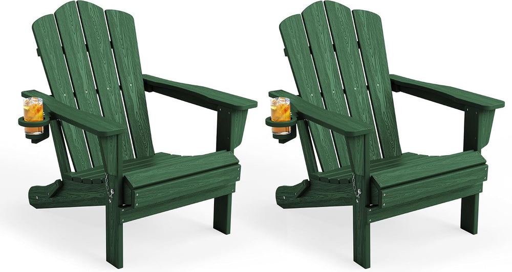 KINGYES Folding Adirondack Chair Set of 2 with Cup Holder, Green