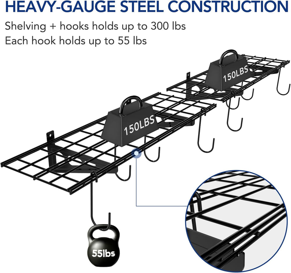 FLEXIMOUNTS 2-Pack 1x3 ft Garage Wall Shelving, Include 8 Bike Hooks, Black